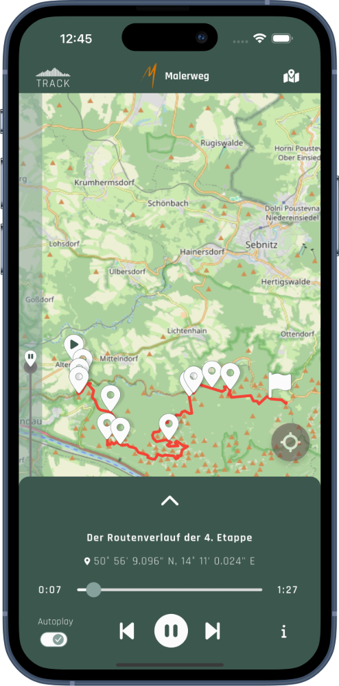 Kartenansicht mit offenem Audioplayer