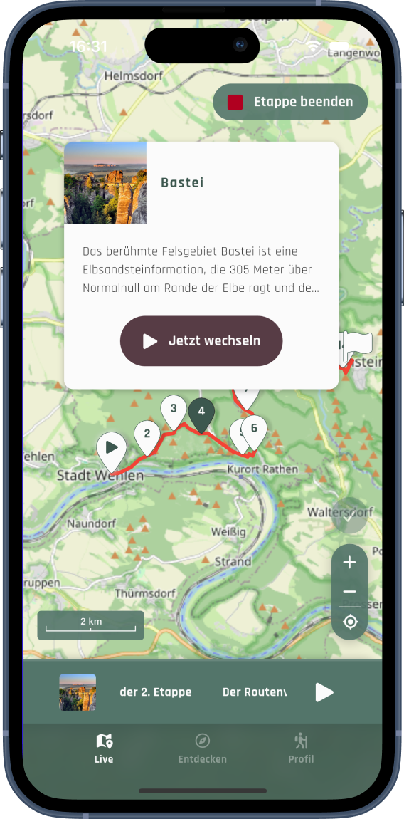 Bild und Informatios-Ansicht des aktuellen Point of Interest
