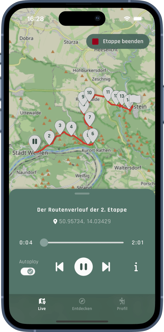 Kartenansicht mit offenem Audioplayer