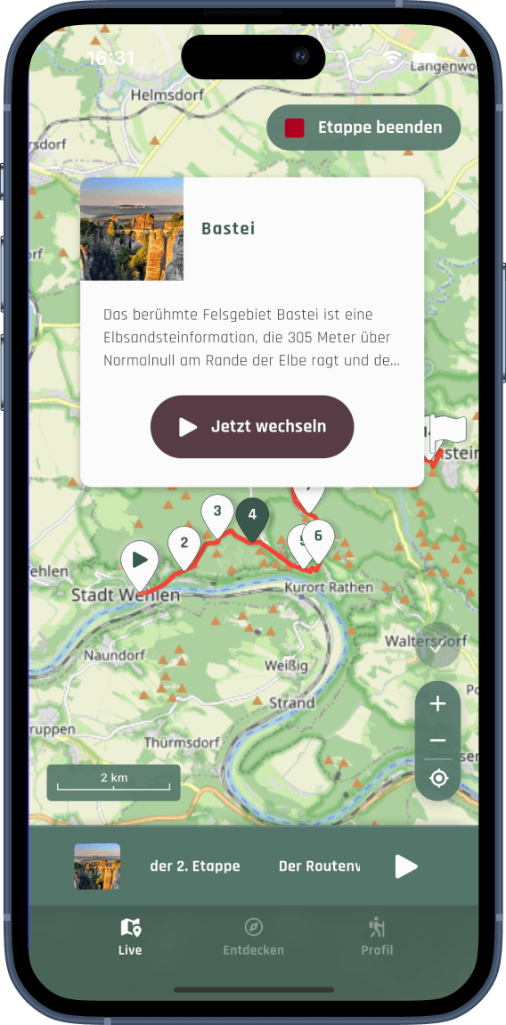 Bild und Informatios-Ansicht des aktuellen Point of Interest